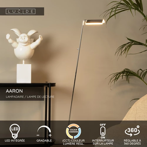 Lucide AARON - Lampadaire / lampe de lecture - LED Dim. - CCT - 1x12W 2700K/4000K - Or Mat / Laiton - USP